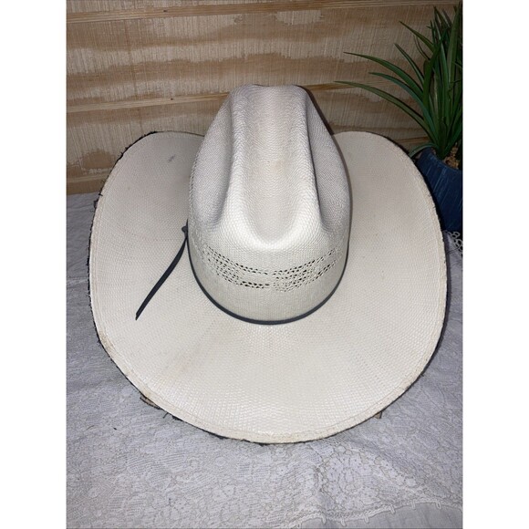 Custom Made Xtreme Straw Cowboy Hat  Black Band 6-7/8 Bling Rodeo Feather Skull main image 4